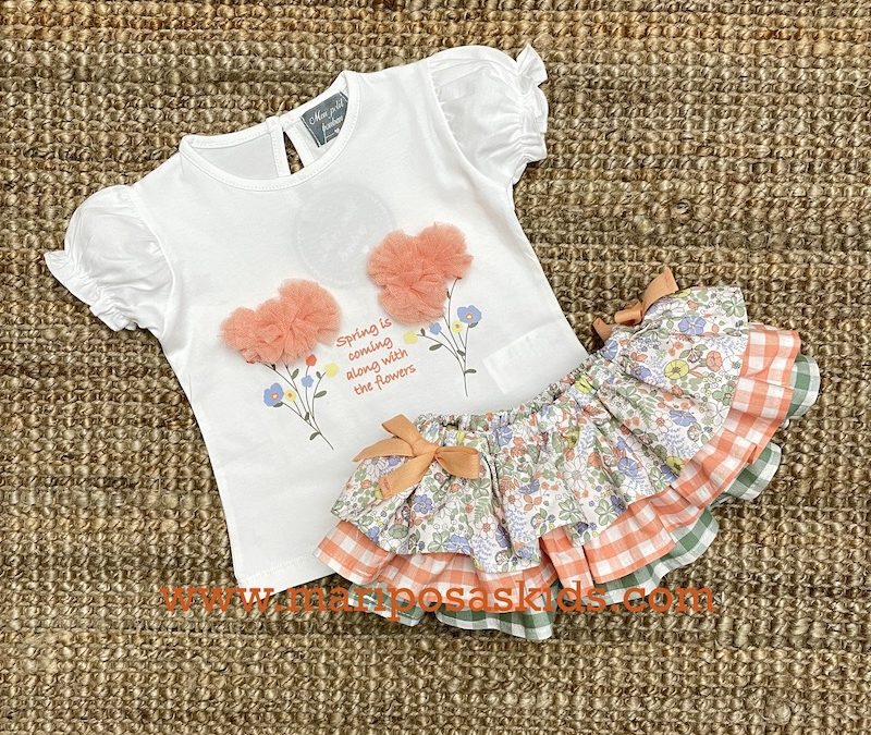 Conjunto Naranja MON PETIT Camiseta y Braguita Volantes