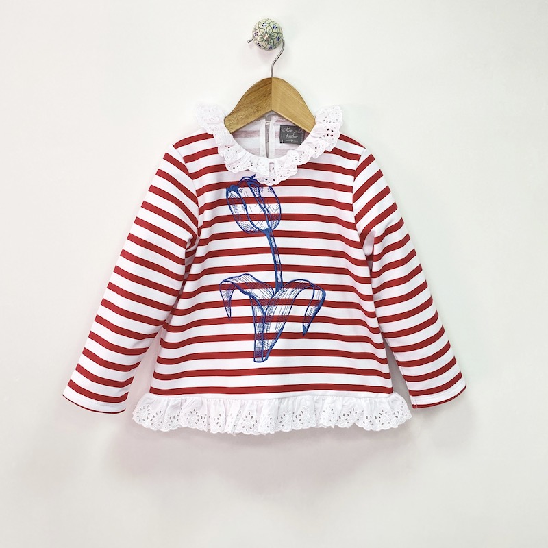 Sudadera Perchada a Rayas para Niña, Rojo/Blanco