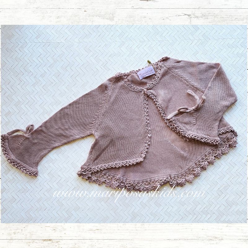 Gocco Giacca Corta Bimba In Cotone, Cardigan A Maglia Per Mezza Stagione, Colore Sabbia, Manica Lunga, Lavabile In Lavatrice