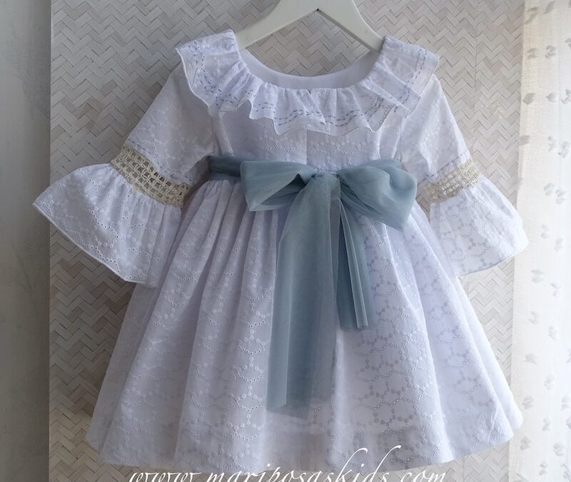 Vestido LAPEPPA Blanco Perforado Azul