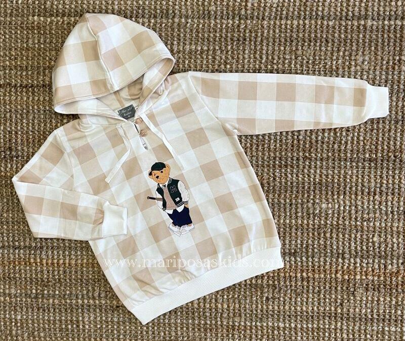 Sudadera Cuadros MON PETIT BONBON Niño Camel