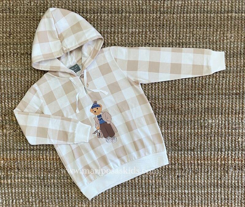 Sudadera Cuadros MON PETIT BONBON Niña Camel